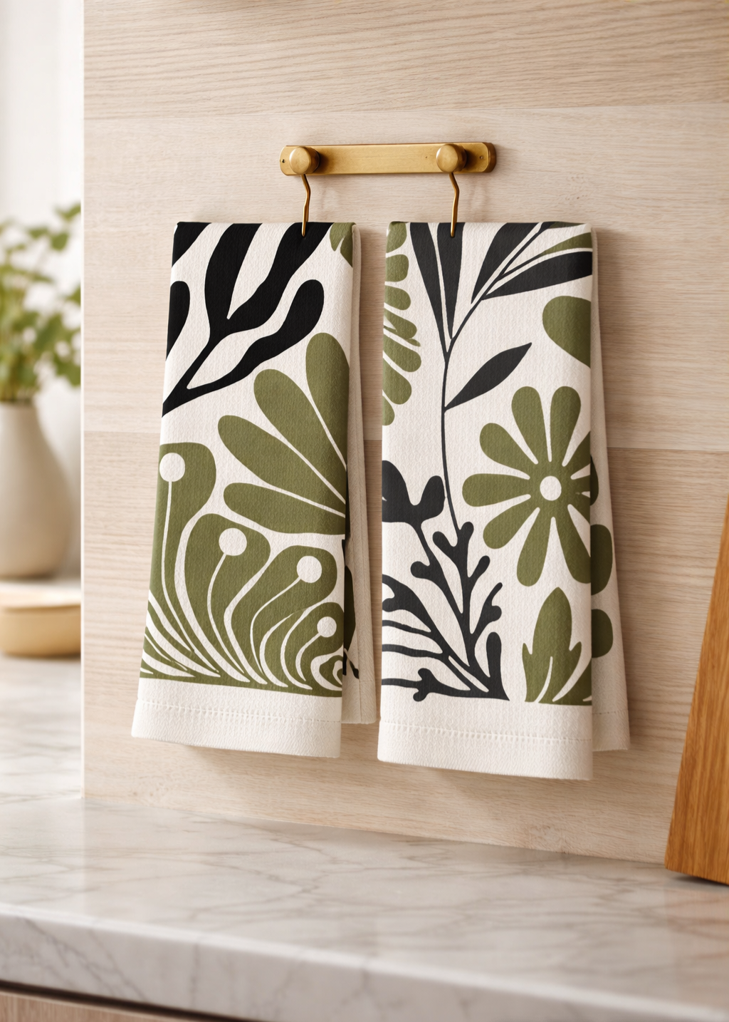 Boho Dish Towel Set - Dark/Olive Green