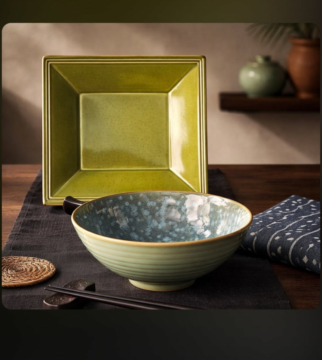 Set of four bowls with plates